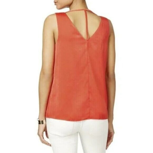 BAR III Women Top Beijing Optic Orange T Strap V-neck Lined Tunic Top Size XXL - Picture 3 of 8